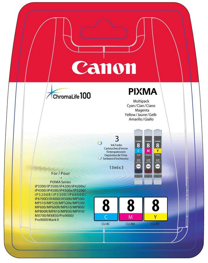Canon - CLI8CMY - CLI-8CMY - 0621B029 - Triple Pack of Cyan, Magenta & Yellow Ink Cartridges - £32-99 plus VAT - In Stock 1 to 2 Day Leadtime
